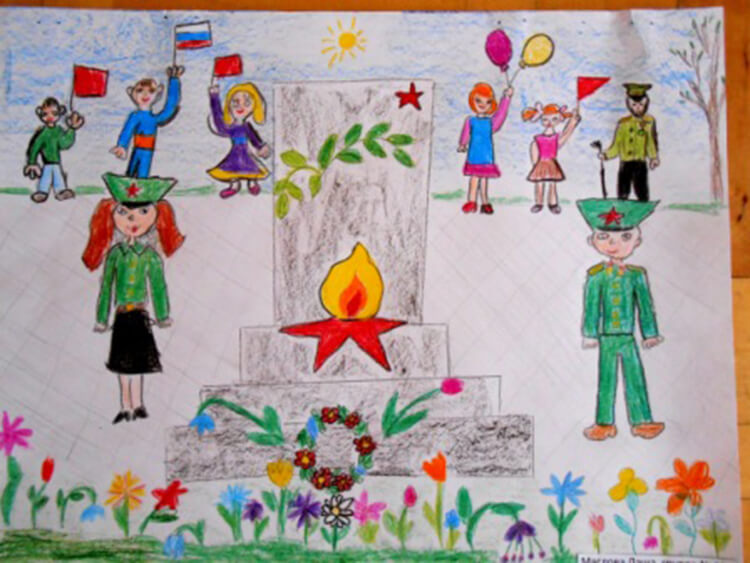 Детские рисунки к 9 Мая на день Победы и примеры открыток на военную тематику для конкурса в школе