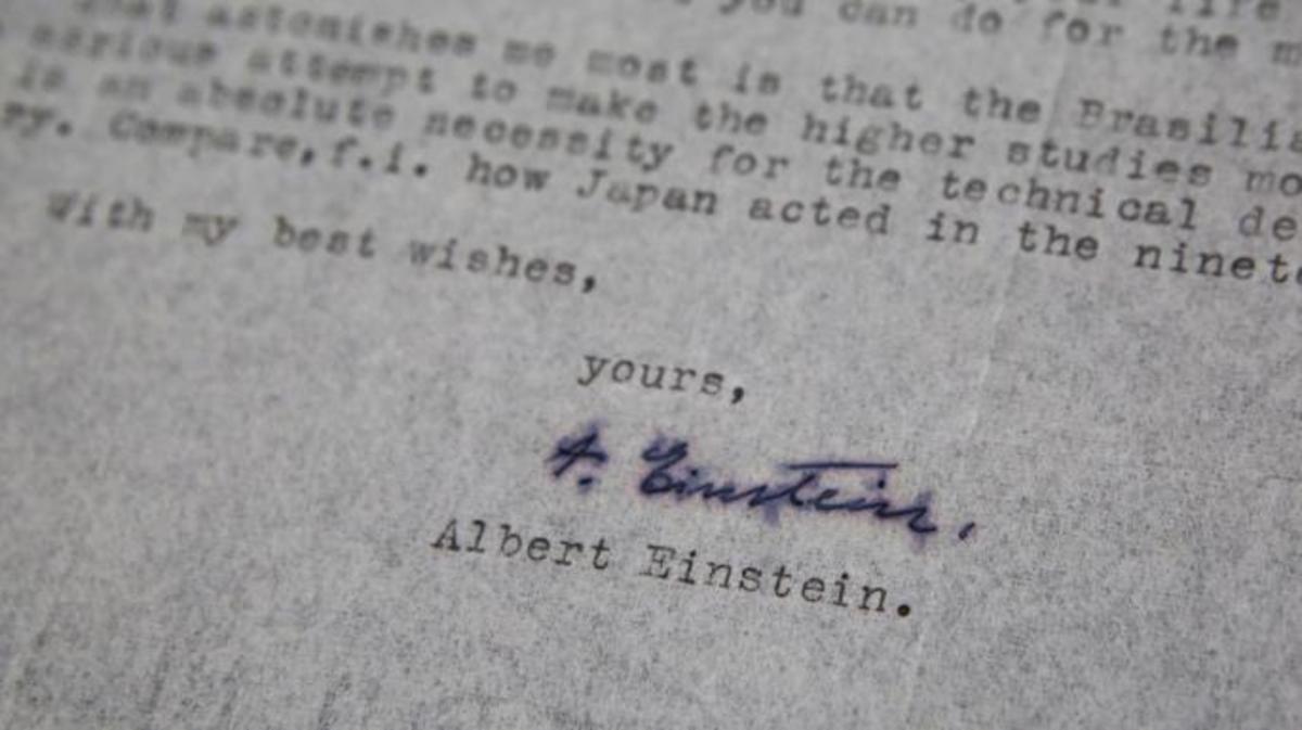 A letter from Nobel Prize-winning physicist Albert Einstein is seen at a Jerusalem auction house on June 20, 2017. (Credit: Gil Cohen-Magen/AFP/Getty Images)