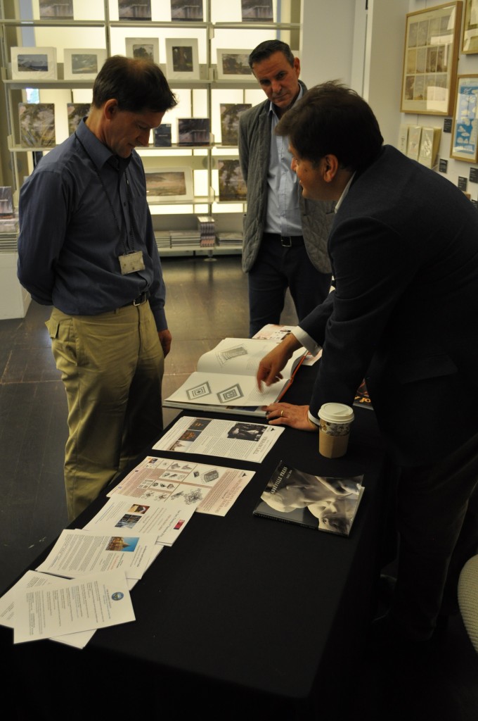 Vikram Lall discussing the Golden Lands book with Dr Clarke of the SE Asian Dept of the V&A