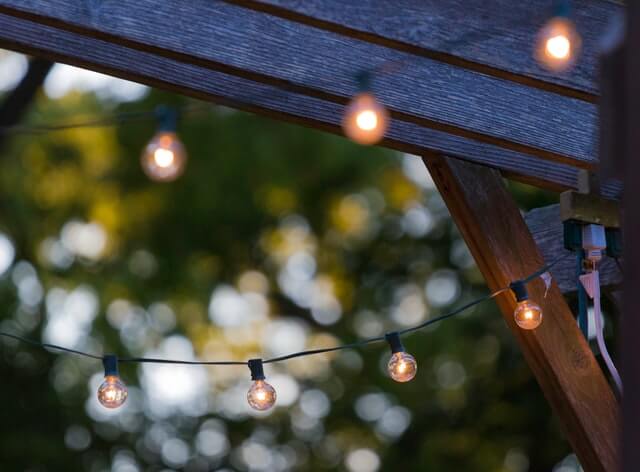 String lights hung in back garden