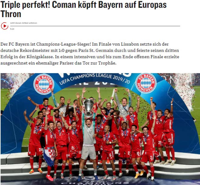 Bayern Munich vô địch Cúp C1: Báo chí ngợi ca người hùng bất ngờ hạ PSG 3