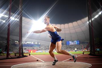 Janek Oiglane in the decathlon discus at the IAAF World Athletics Championships Doha 2019 (Getty Images)