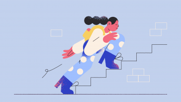 illustration of woman running up stairs