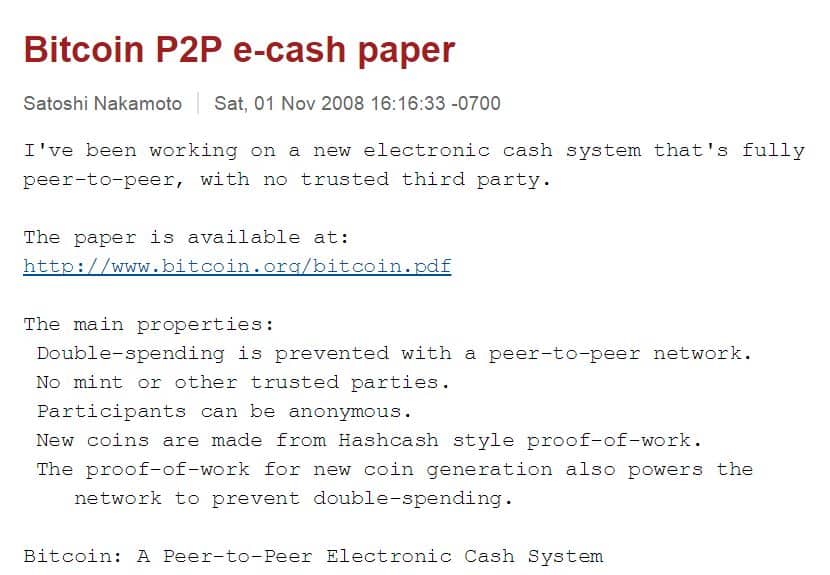 Satoshi Nakamoto e-cash paper