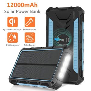 12000mAh QI Wireless Solar Power Bank