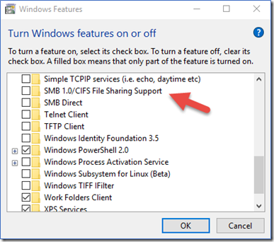 Windows Features SMB 1.0/CIFS