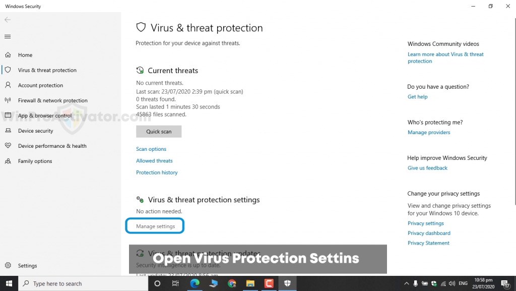 KMSPico - Manage Virus Threat Settings