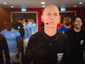 referee mike dean leading the players out of the tunnel at Wembley