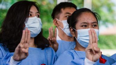 Medics doing the three-fingered salute in Myanmar