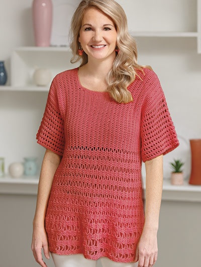 The Palermo Tunic Crochet Pattern is a Light and Lacy Sweater Perfect for Spring and Summer