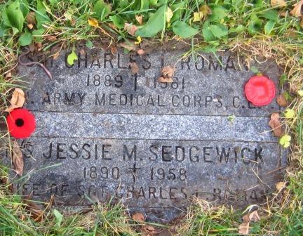 Gravestone Charles L Roman and Jessie M Sedgewick