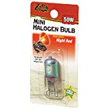 Zilla Reptile Pet Terrarium Mini Heat Lamp Halogen Light Bulb, Night Red, 50 Watt