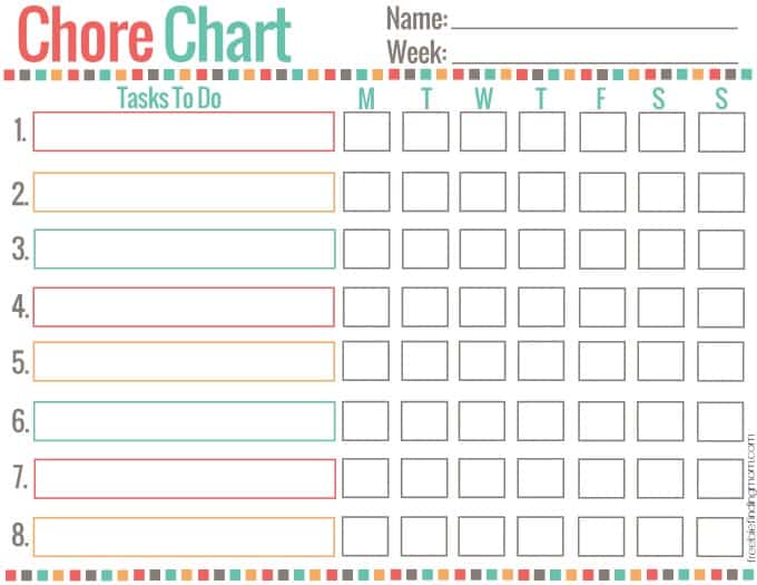 free printable chore chart for daily/weekly chores