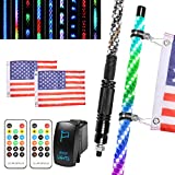 XXK 2PCS 3FT 2022 New LED Whip Lights, High Continuity RGB LEDs, 2xRemoters + 6-PIN Wires + 4xFlags + 1xSwitch, Light Whip for UTV, ATV, RZR, Off Road, Truck, Buggy, Can-Am