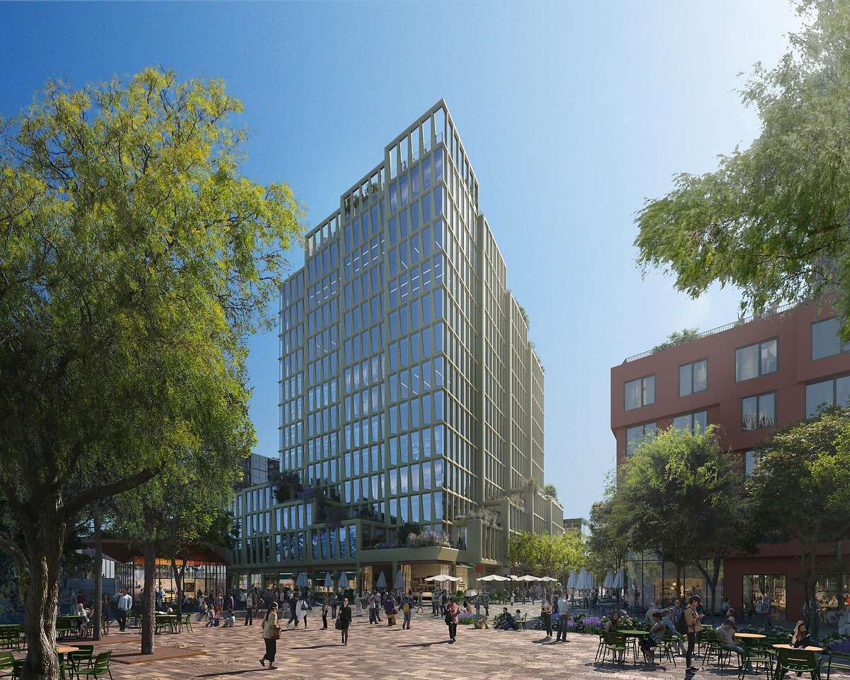 A rendering of Visa's future headquarters building at Mission Rock, the San Francisco Giant's waterfront project.