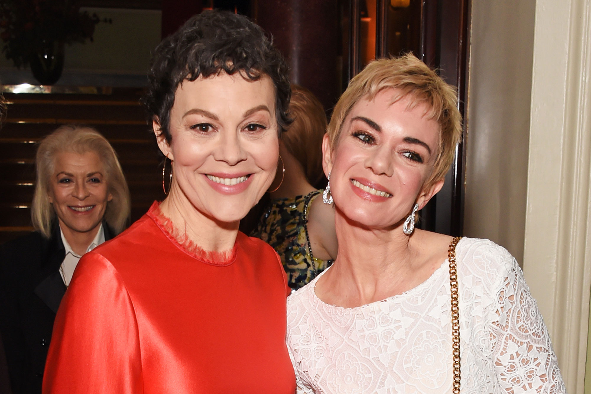 Helen McCrory (L) and Victoria Hamilton attend the London Evening Standard Theatre Awards 2017 at the Theatre Royal, Drury Lane, on December 3, 2017 in London, England.
