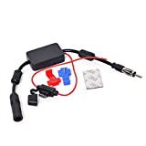 Bingfu Universal Car Stereo FM Radio Antenna Signal Booster Amplifier Amp,12V Power Supply DIN Plug Connector Adapter for Vehicle Truck SUV Car Audio Radio Stereo Media Head Unit Receiver
