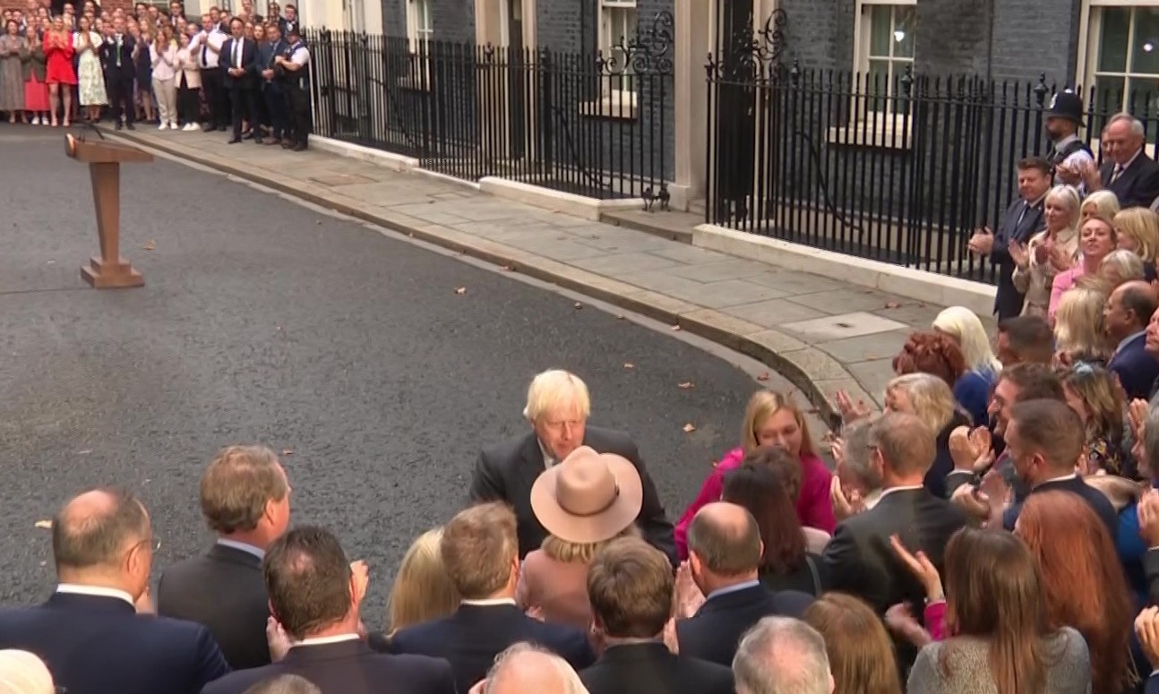 Boris and Carrie walked off together to hugs and cheers from a crowd after the speech