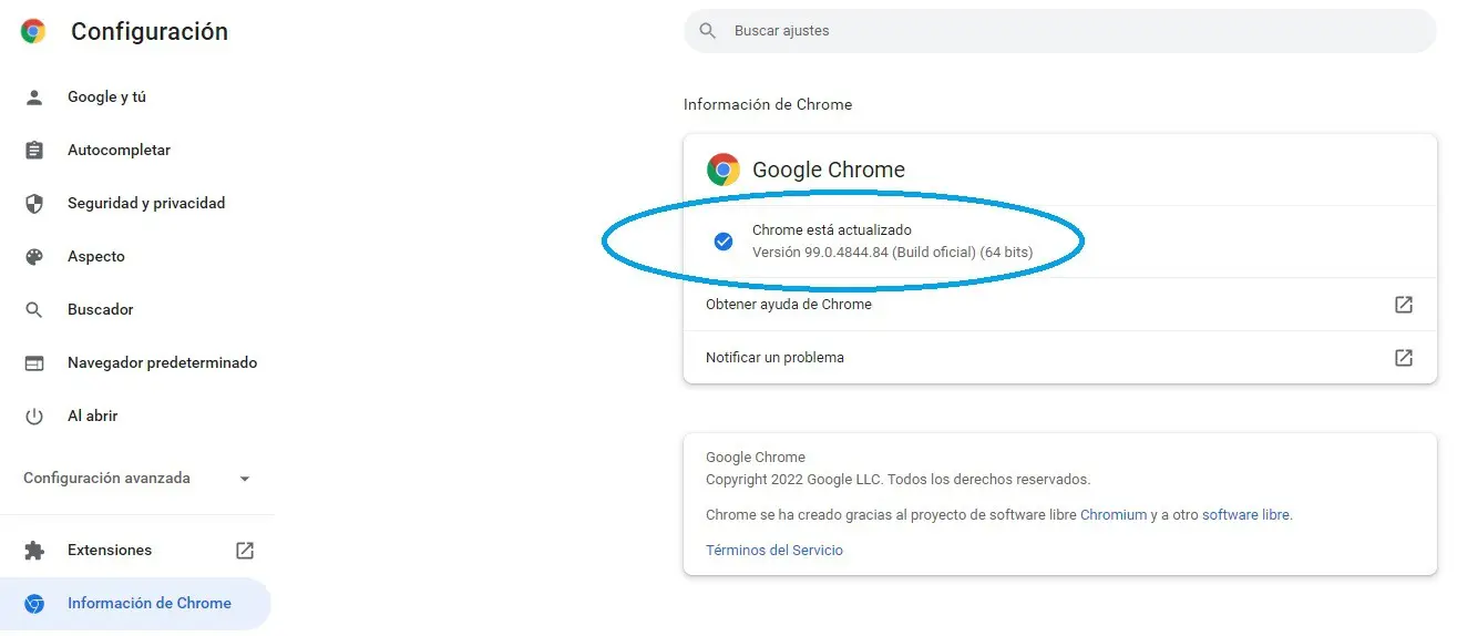 Actualización Google Chrome