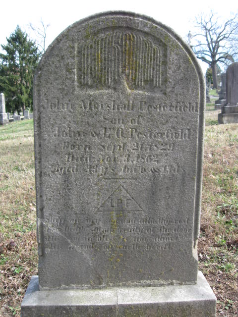 John Marshall Pesterfield's gravestone in Old Gray Cemetery, Knoxville, Tennessee