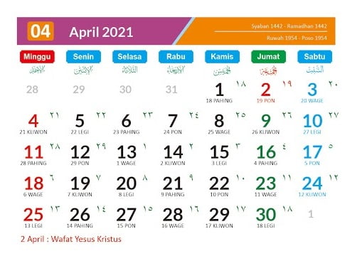 kalender April 2021