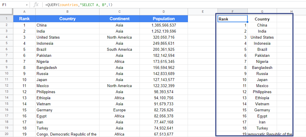 how to use the query function in google sheets