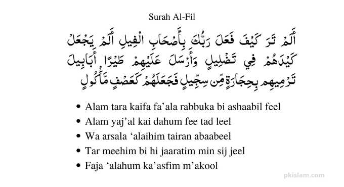 Surah Al-Fil In Arabic with Transliteration