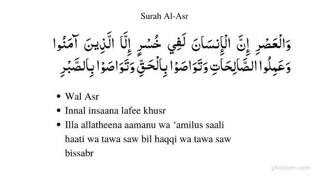 Surah Al-Asr In Arabic with Transliteration