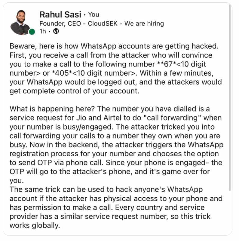 New WhatsApp OTP Scam Allows Scammers to Hijack Your Account
