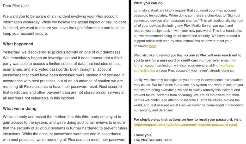 Plex Data Breach - Streaming Giant Issues Mass Password Reset to Millions