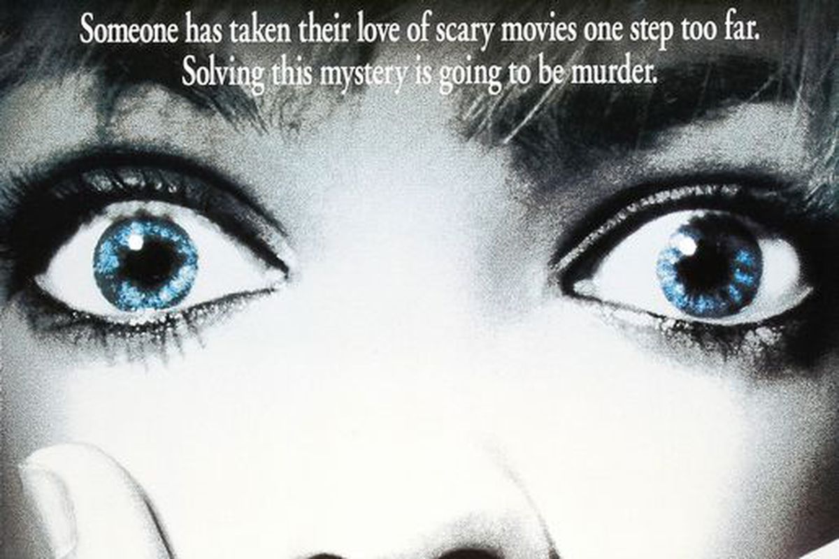 The poster for the movie “Scream” features a close-up of a face with a hand over the mouth.