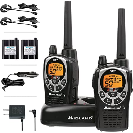 Midland 50 Channel Waterproof GMRS Two-Way Radio - Long Range Walkie Talkie with 142 Privacy Codes, SOS Siren, and NOAA Weather Alerts and Weather Scan (Black/Silver, Pair Pack)