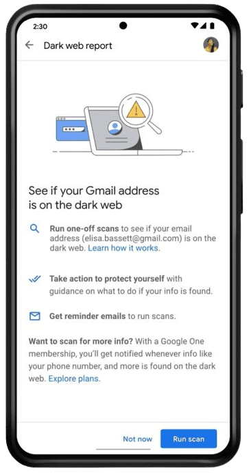 Google's Latest Android Feature Drop: Dark Web Search Gmail Addresses