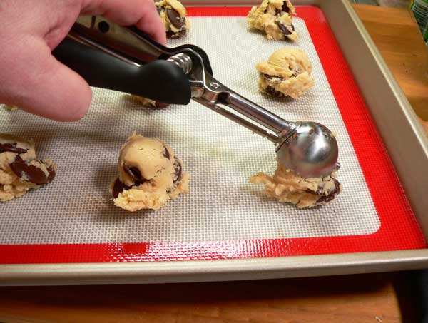 Salted Chocolate Chip Cookies, scoop out the dough.