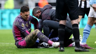 Ederson was injured in a collision with Longstaff when the Newcastle player was offside