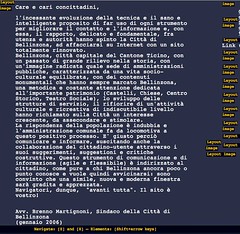 Cattura di schermo del Saluto del sindaco su bellinzona.ch visto con Opera in modalità browser testuale